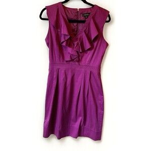 Tahari Arthur Levine Dress Women’s Size 8 Purple Sleeveless Short Ruffle Stretch